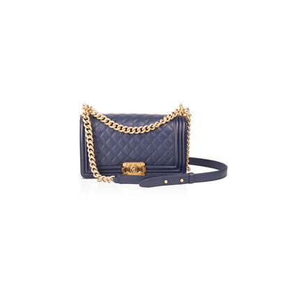 Chanel Blue Lambskin Medium Boy Bag