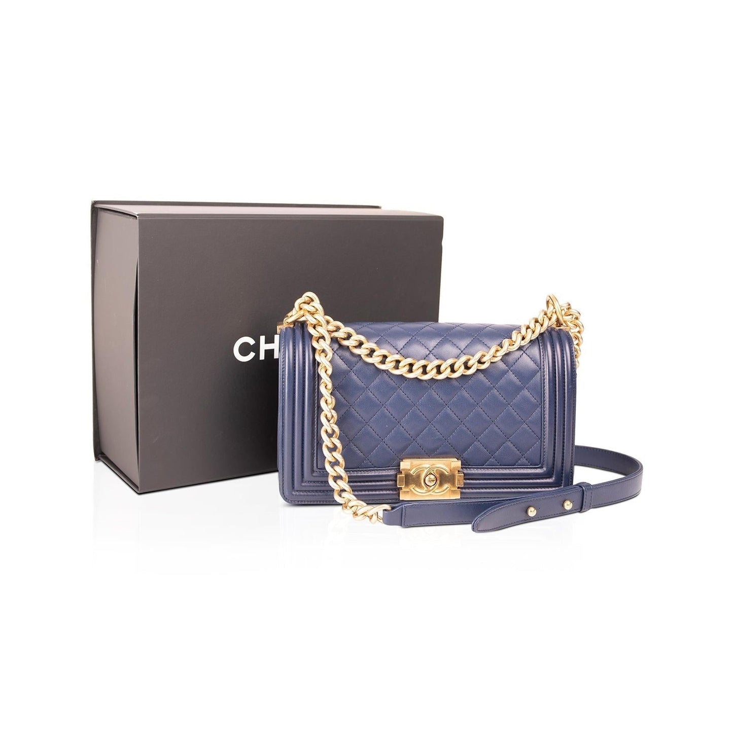 Chanel Blue Lambskin Medium Boy Bag