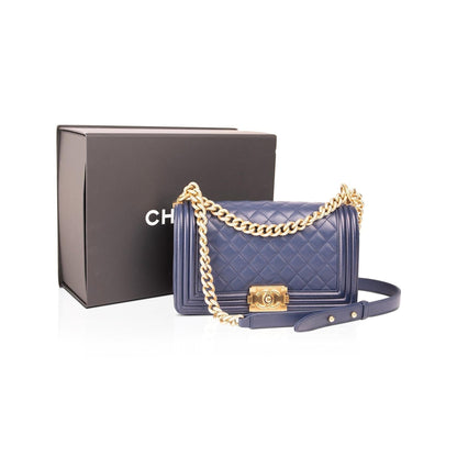Chanel Blue Lambskin Medium Boy Bag