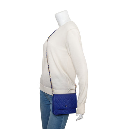 Chanel Blue Lambskin Quilted Square Wallet on Chain