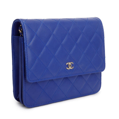 Chanel Blue Lambskin Quilted Square Wallet on Chain