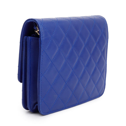 Chanel Blue Lambskin Quilted Square Wallet on Chain