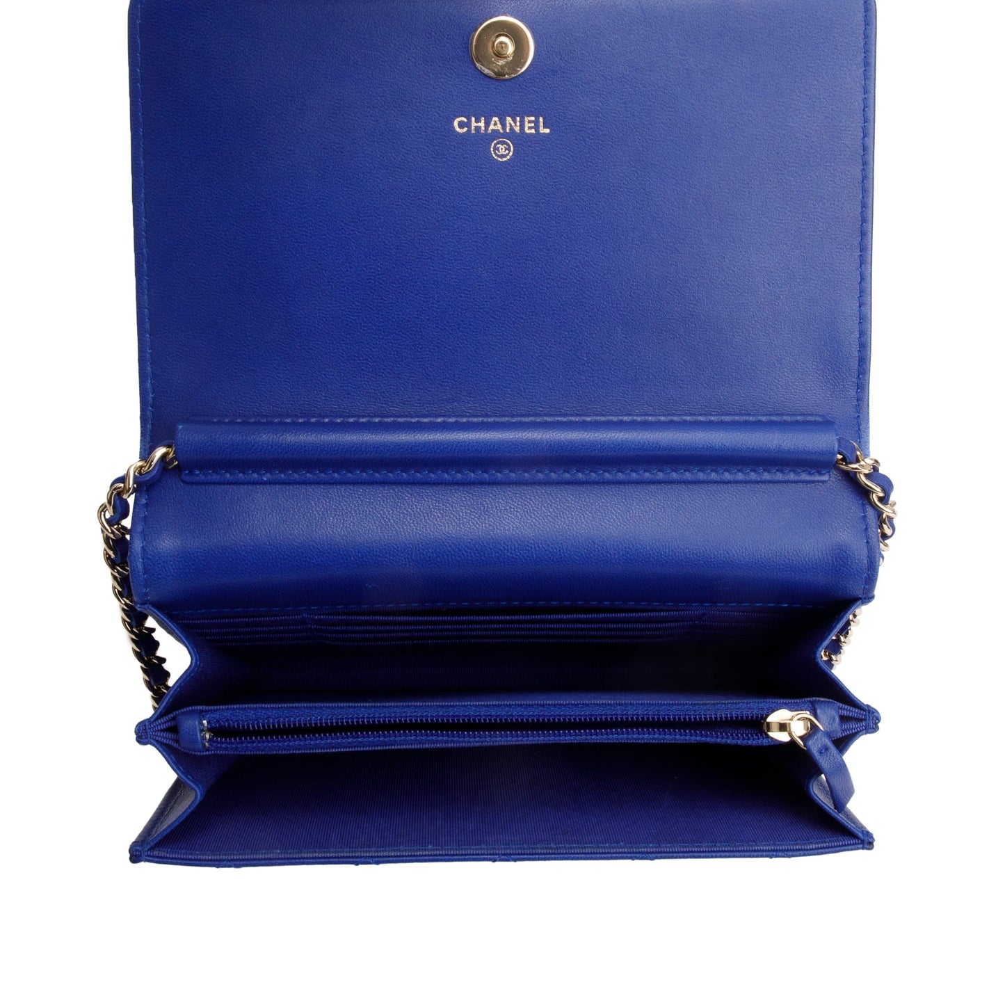 Chanel Blue Lambskin Quilted Square Wallet on Chain