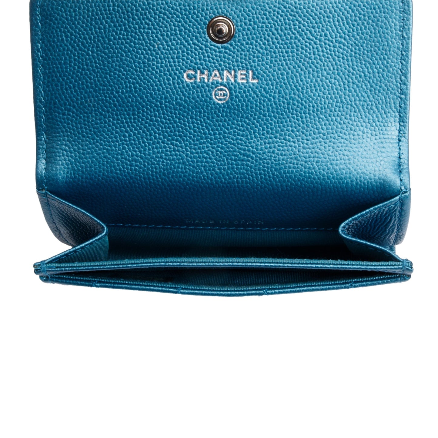 Chanel Blue Metallic Caviar Boy Flap Card Holder