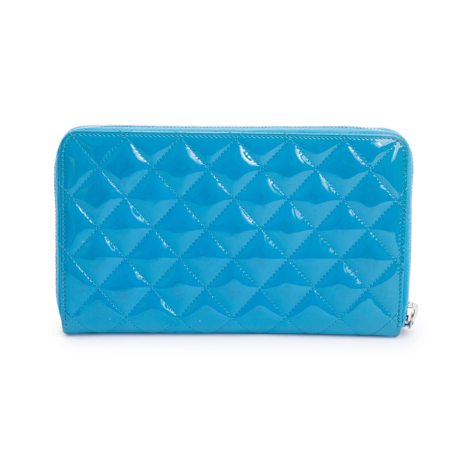 Chanel Blue Patent Leather Large Zip Around Organizer Wallet
