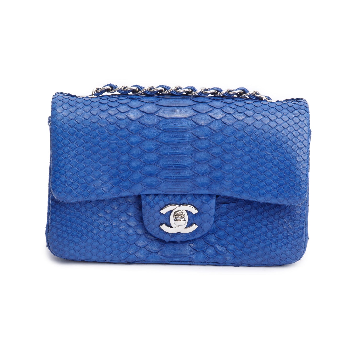 Chanel Blue Python Classic Mini Rectangular Flap Bag