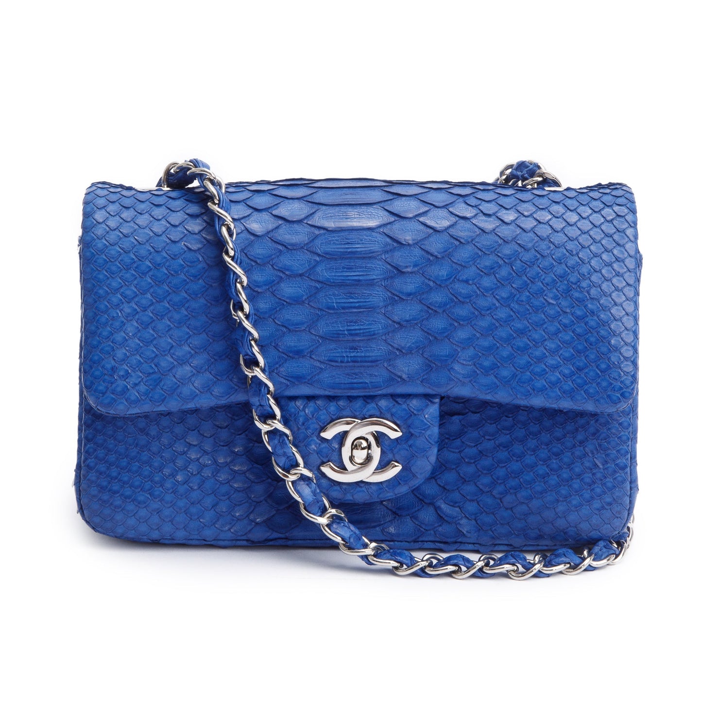 Chanel Blue Python Classic Mini Rectangular Flap Bag