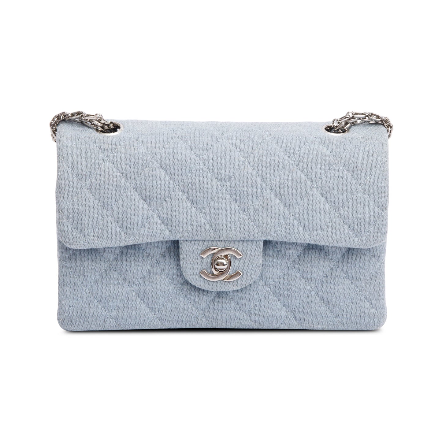 Chanel Blue Quilted Jersey Small Double Flap Bag