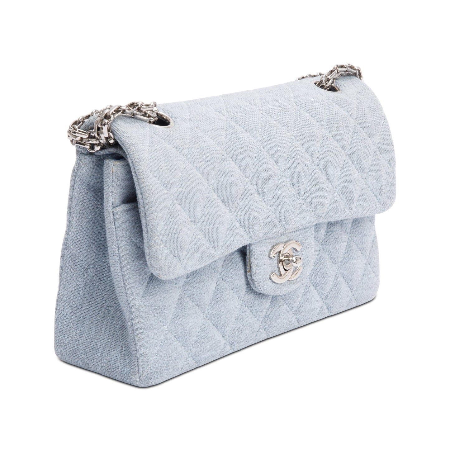 Chanel Blue Quilted Jersey Small Double Flap Bag