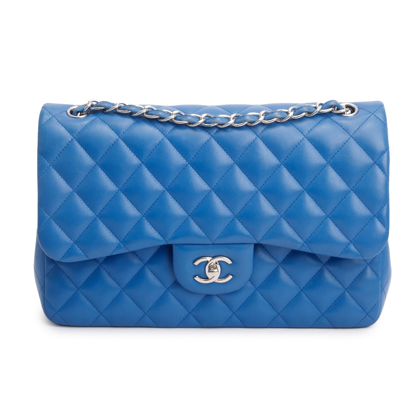 Chanel Blue Quilted Lambskin Leather Classic Jumbo Double Flap Bag