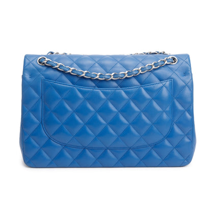Chanel Blue Quilted Lambskin Leather Classic Jumbo Double Flap Bag