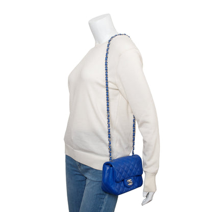 Chanel Blue Quilted Lambskin Leather Classic Square Mini Flap Bag