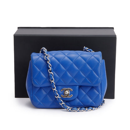 Chanel Blue Quilted Lambskin Leather Classic Square Mini Flap Bag