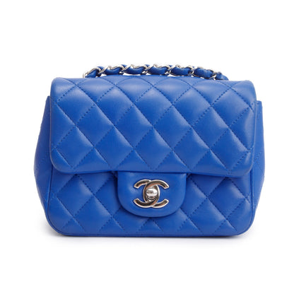 Chanel Blue Quilted Lambskin Leather Classic Square Mini Flap Bag