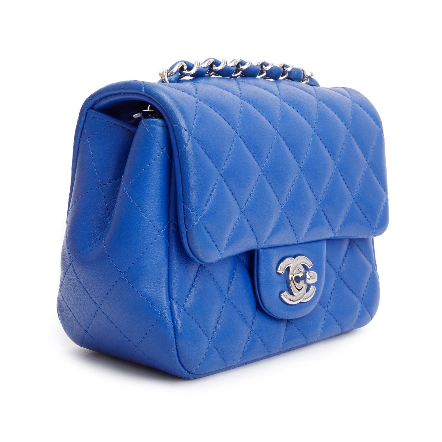 Chanel Blue Quilted Lambskin Leather Classic Square Mini Flap Bag