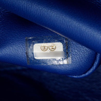 Chanel Blue Quilted Patent Leather Classic Jumbo Double Flap Bag