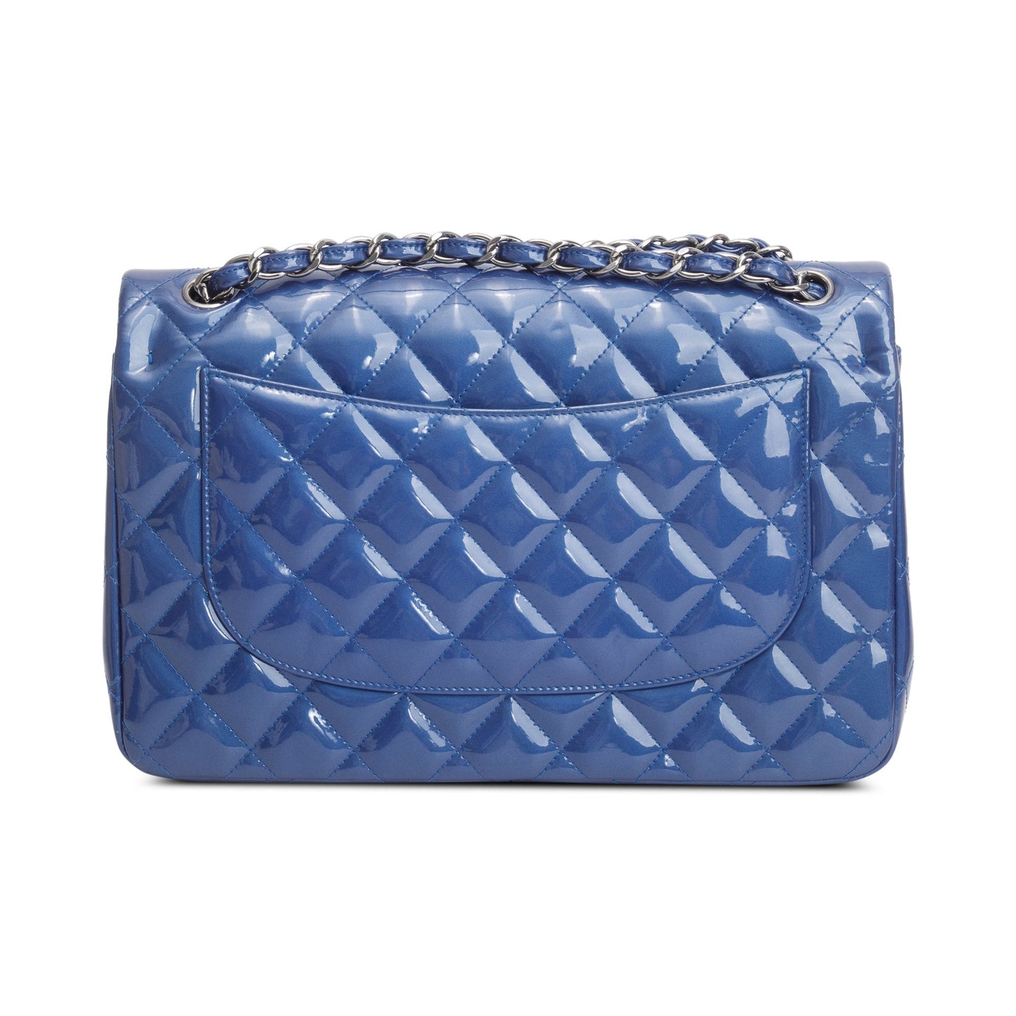 Chanel Blue Quilted Patent Leather Classic Jumbo Double Flap Bag