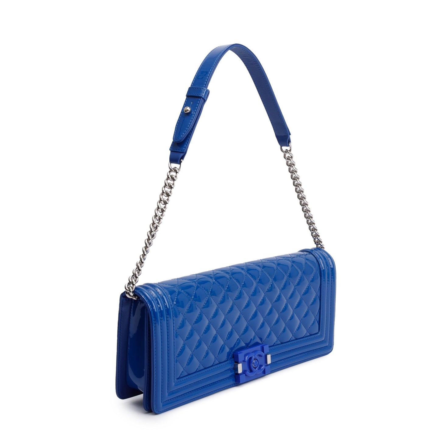 Chanel Blue Quilted Patent Leather Plexiglass Boy Convertible Bag