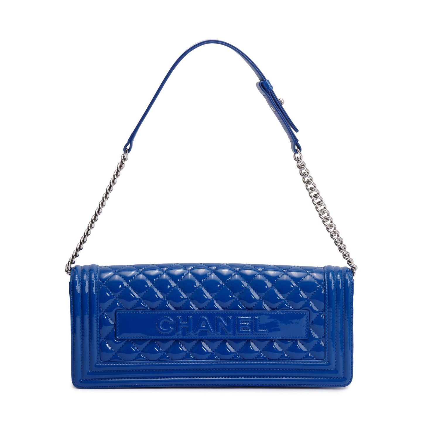 Chanel Blue Quilted Patent Leather Plexiglass Boy Convertible Bag