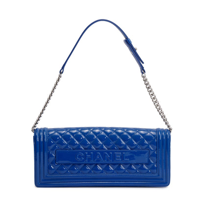 Chanel Blue Quilted Patent Leather Plexiglass Boy Convertible Bag