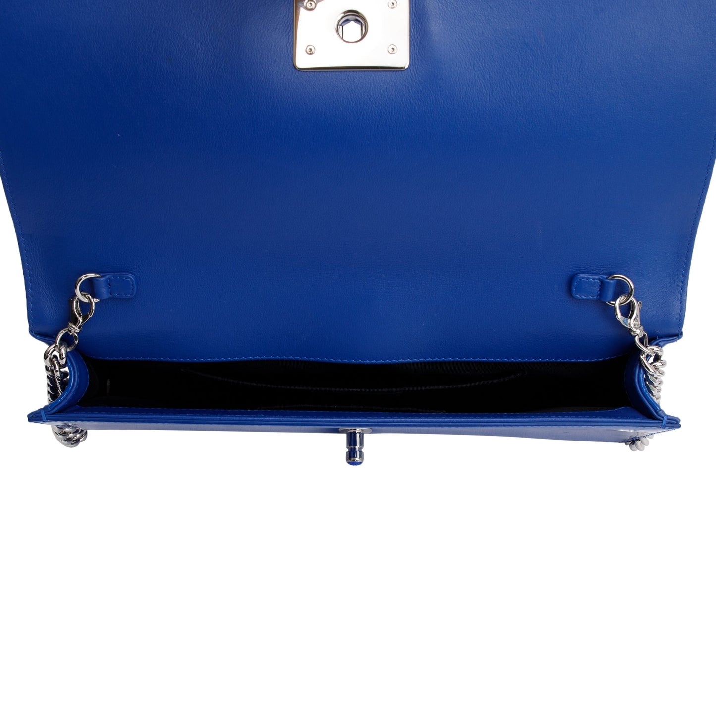 Chanel Blue Quilted Patent Leather Plexiglass Boy Convertible Bag