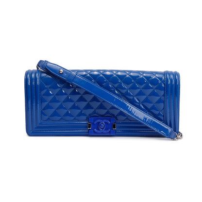Chanel Blue Quilted Patent Leather Plexiglass Boy Convertible Bag