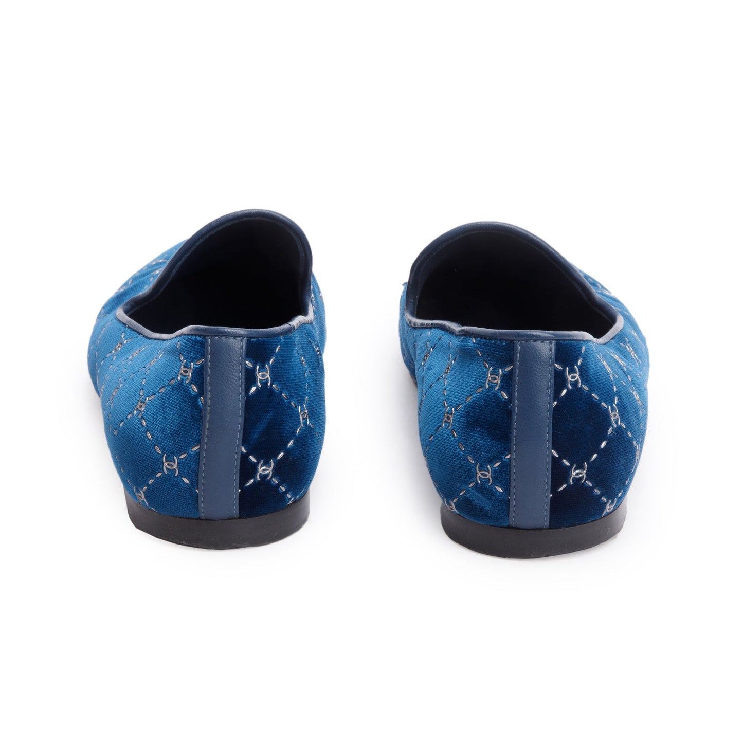 Chanel Blue Velvet CC Logo All Around Loafer, Size 39