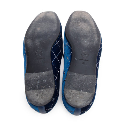Chanel Blue Velvet CC Logo All Around Loafer, Size 39