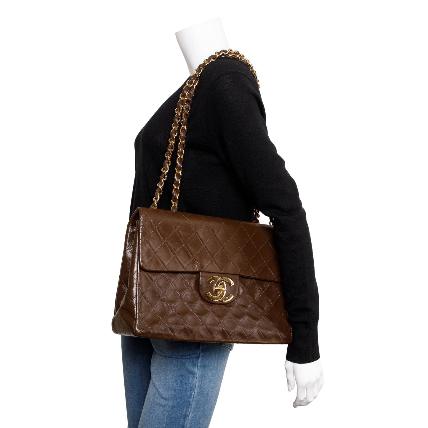 Chanel Brown Lambskin Leather Vintage Jumbo XL Single Flap Bag