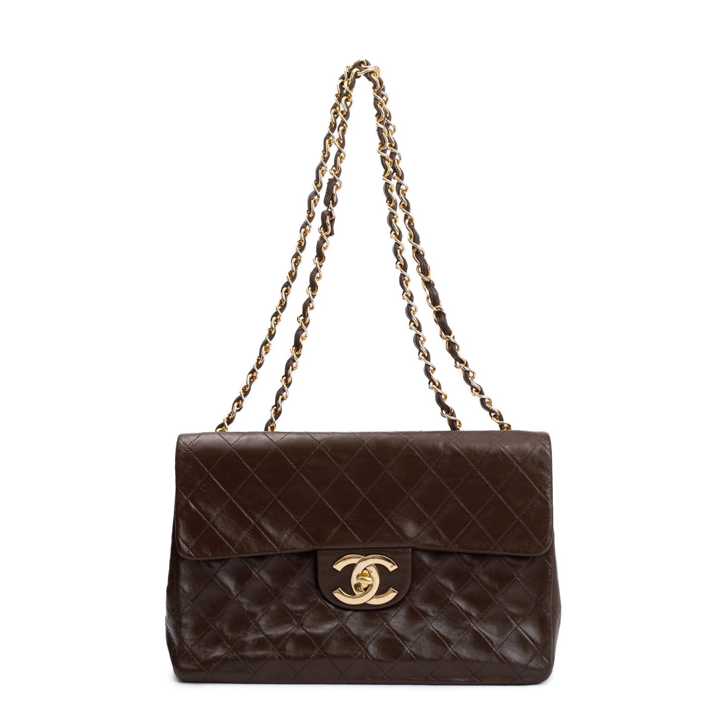 Chanel Brown Lambskin Leather Vintage Jumbo XL Single Flap Bag