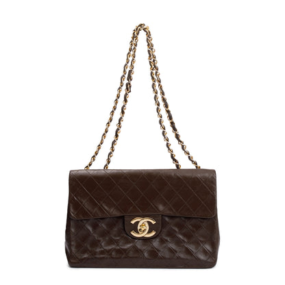 Chanel Brown Lambskin Leather Vintage Jumbo XL Single Flap Bag