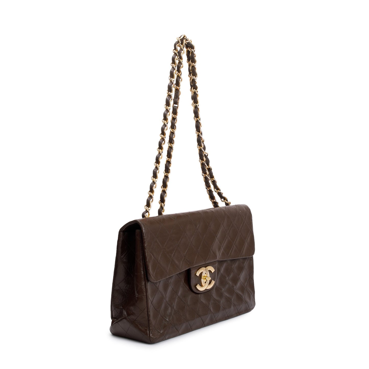 Chanel Brown Lambskin Leather Vintage Jumbo XL Single Flap Bag