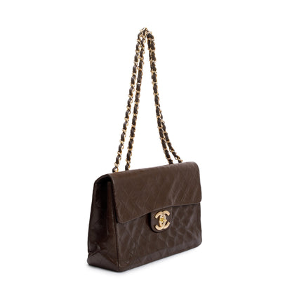 Chanel Brown Lambskin Leather Vintage Jumbo XL Single Flap Bag