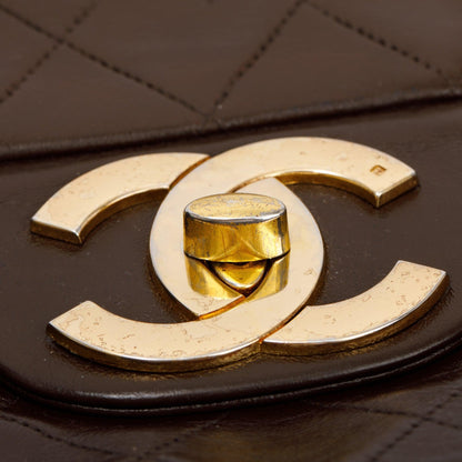 Chanel Brown Lambskin Leather Vintage Jumbo XL Single Flap Bag