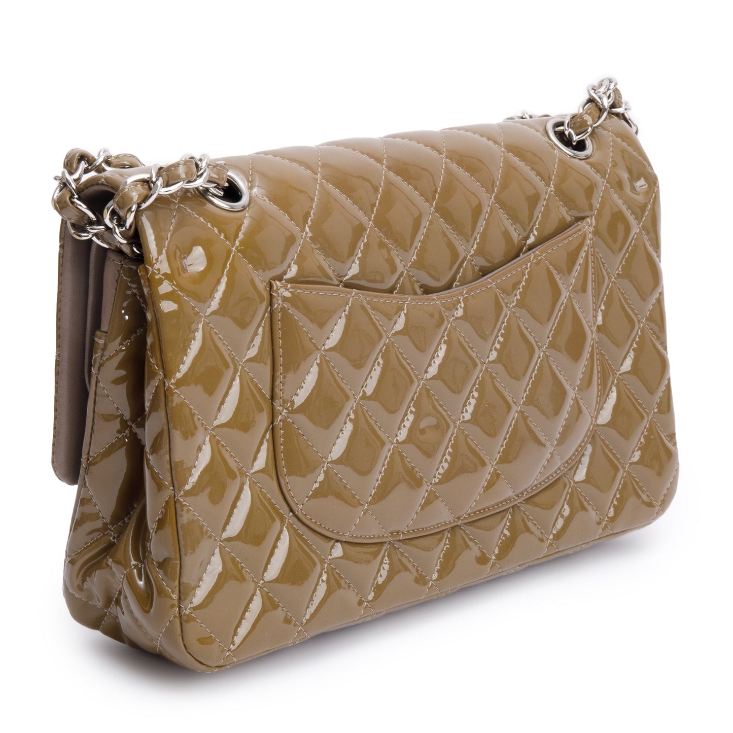 Chanel Brown Quilted Patent Leather Classic Medium Double Flap Bag