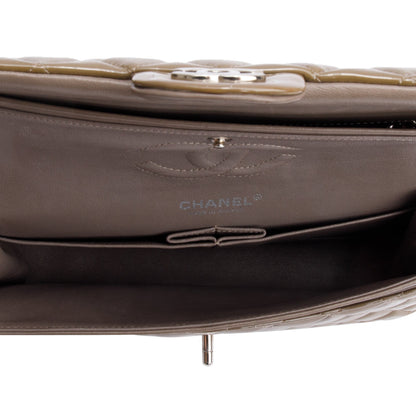 Chanel Brown Quilted Patent Leather Classic Medium Double Flap Bag