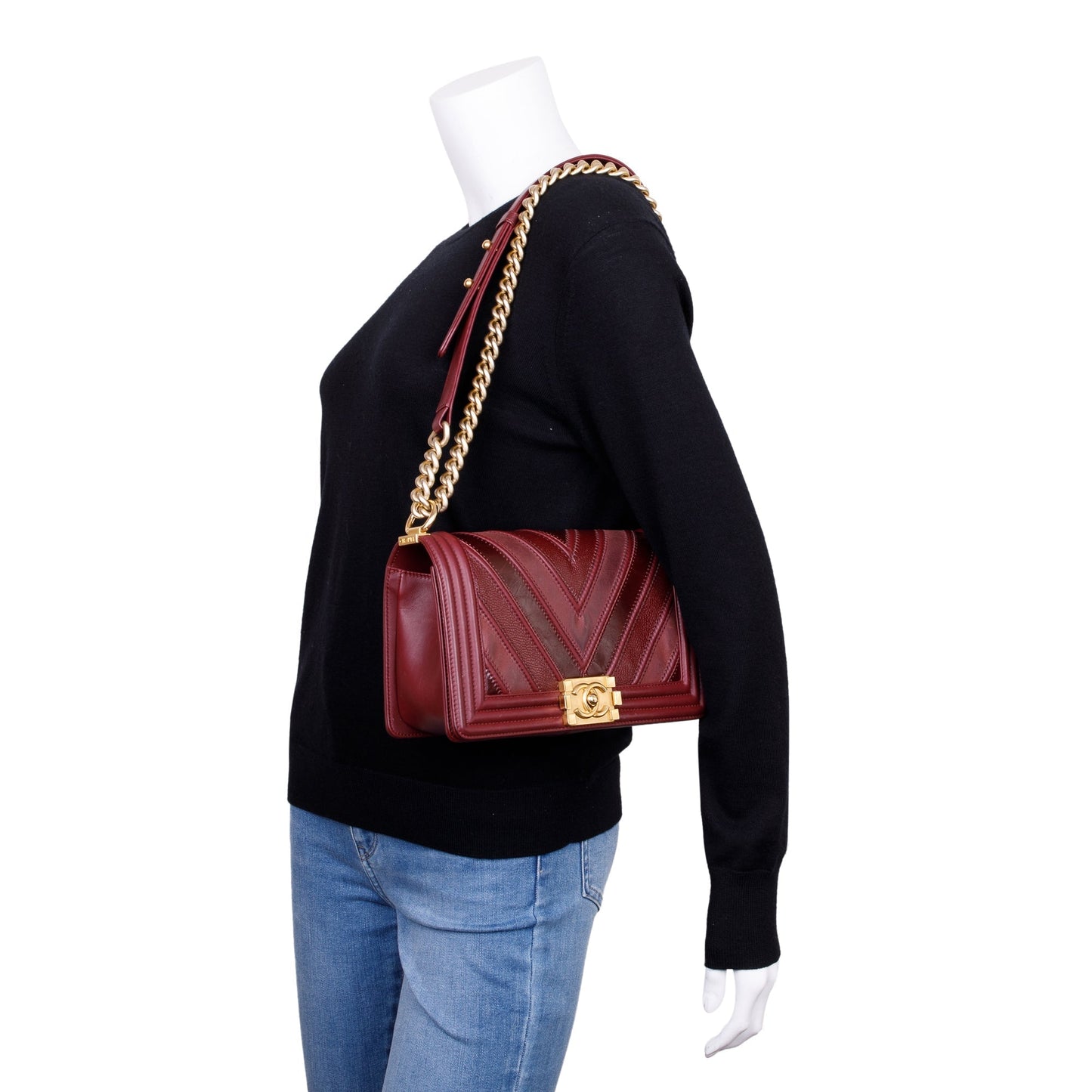 Chanel Burgundy Chevron Leather Medium Mix Boy Bag