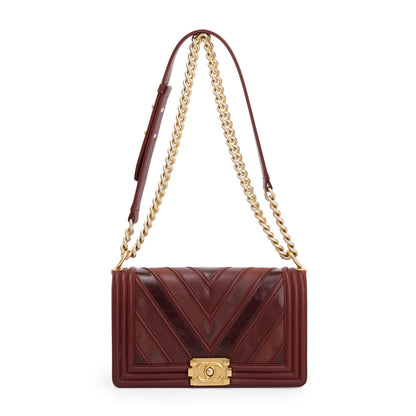 Chanel Burgundy Chevron Leather Medium Mix Boy Bag