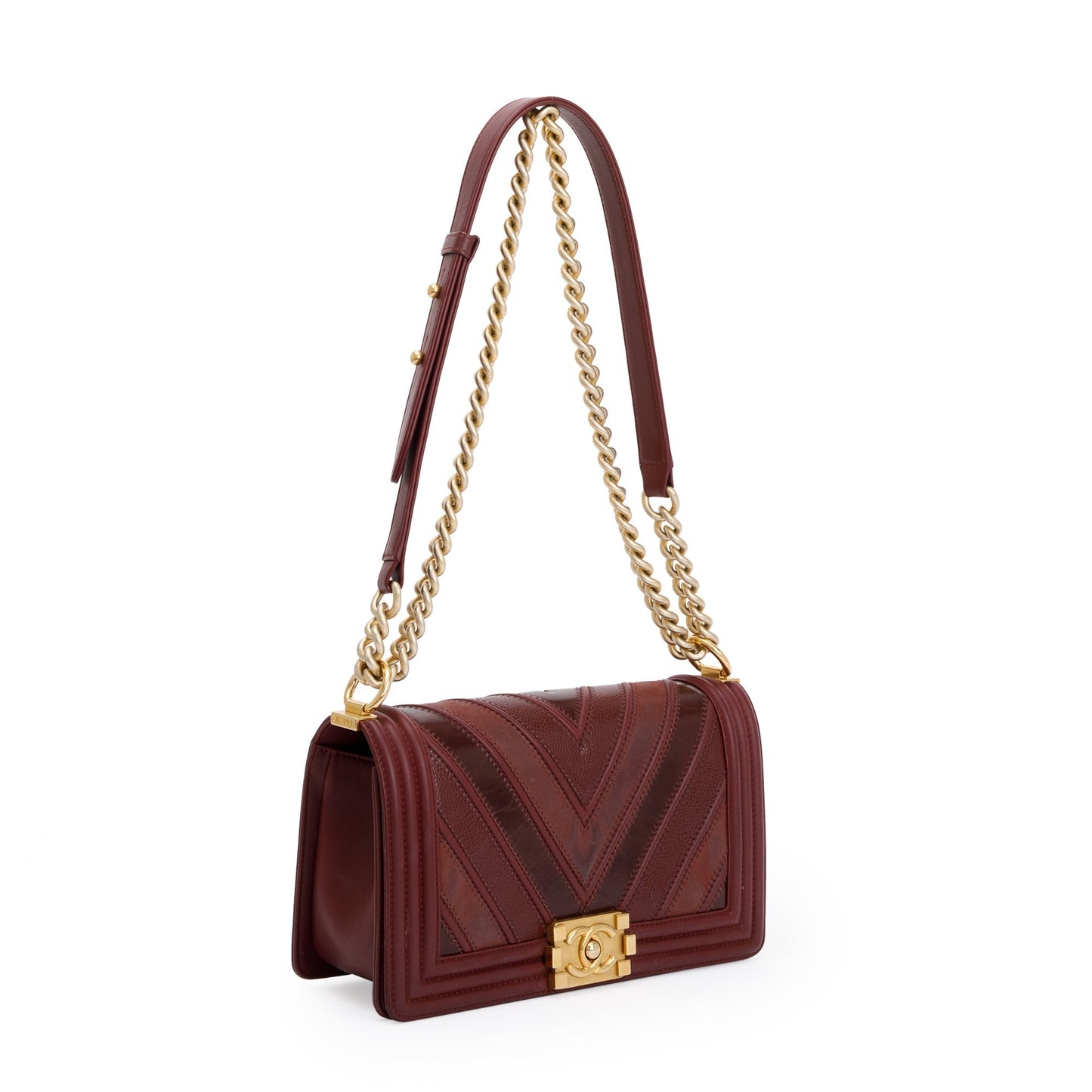 Chanel Burgundy Chevron Leather Medium Mix Boy Bag