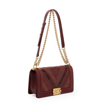 Chanel Burgundy Chevron Leather Medium Mix Boy Bag