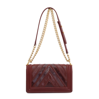 Chanel Burgundy Chevron Leather Medium Mix Boy Bag