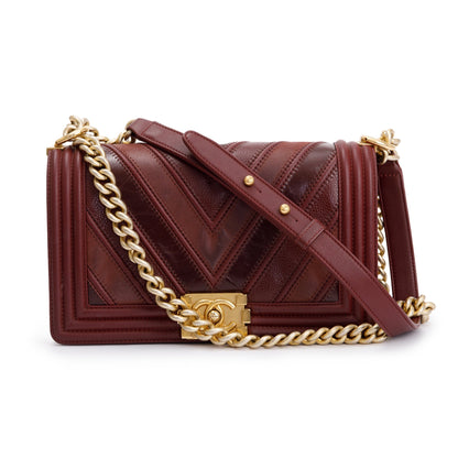 Chanel Burgundy Chevron Leather Medium Mix Boy Bag