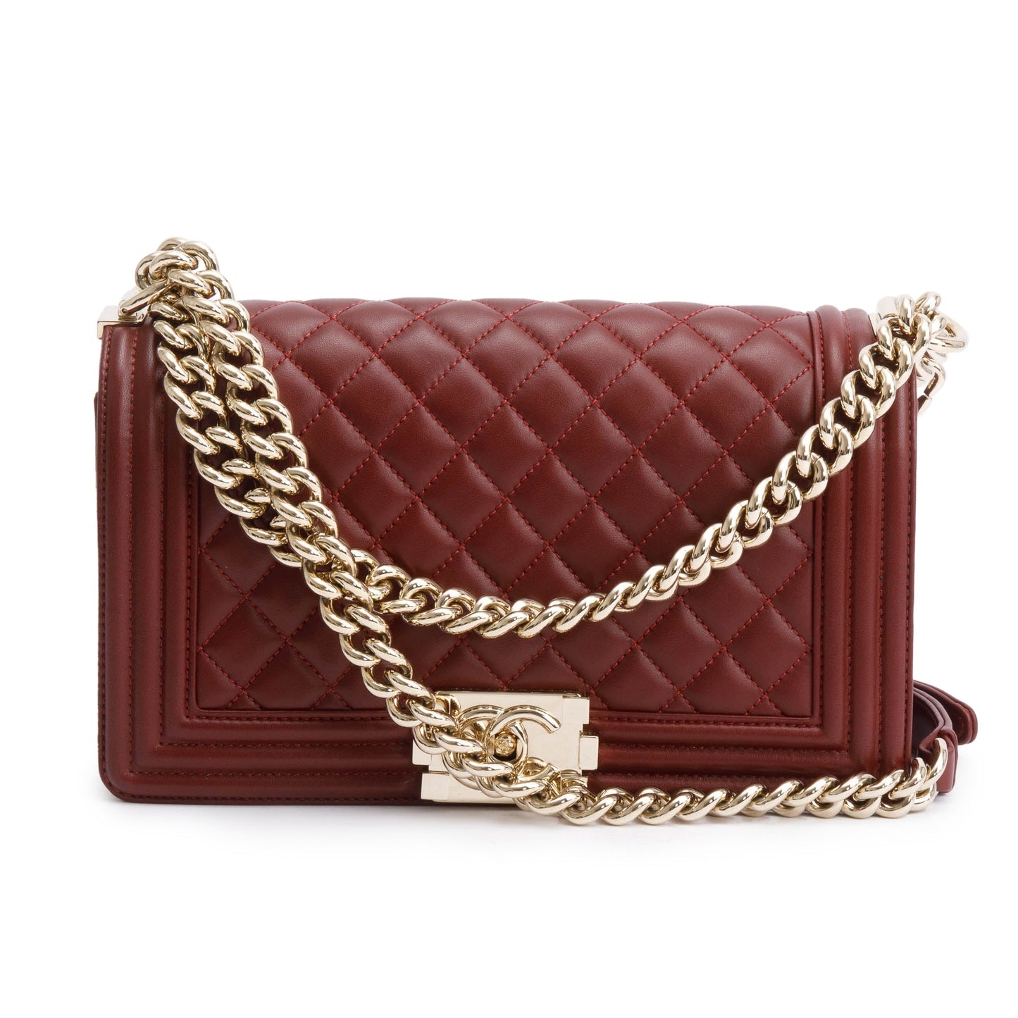 Chanel Burgundy Quilted Lambskin Medium Boy Bag