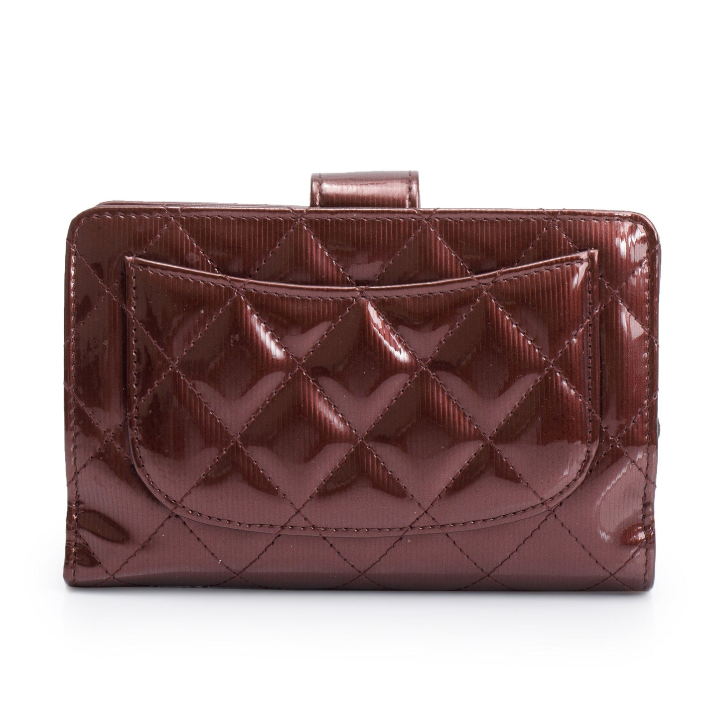 Chanel Burgundy Quilted Patent Leather French Purse Wallet