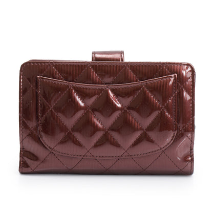 Chanel Burgundy Quilted Patent Leather French Purse Wallet