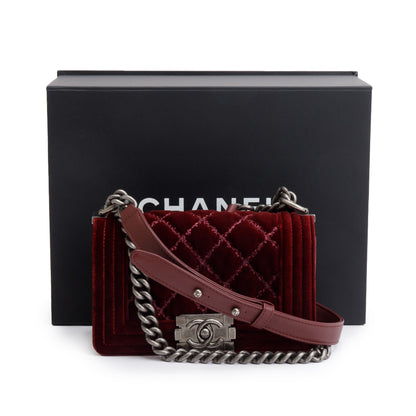 Chanel Burgundy Quilted Velvet Small Boy Bag