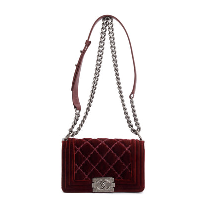 Chanel Burgundy Quilted Velvet Small Boy Bag