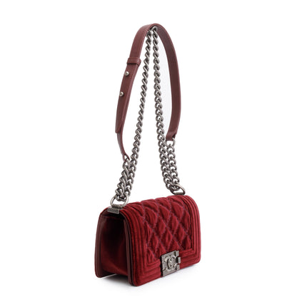 Chanel Burgundy Quilted Velvet Small Boy Bag