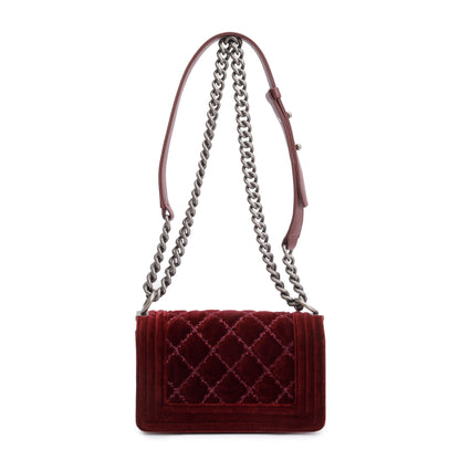 Chanel Burgundy Quilted Velvet Small Boy Bag