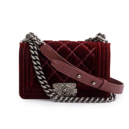 Chanel Burgundy Quilted Velvet Small Boy Bag